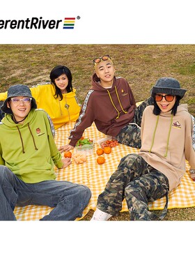 DifferentRiver2023春季卫衣新款男女露营帽衫抽绳连帽织带上衣