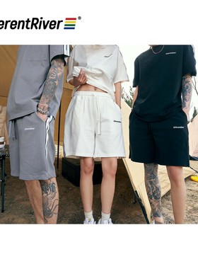 DifferentRiver2023夏季新款男女拼接织带百搭运动休闲抽绳短裤