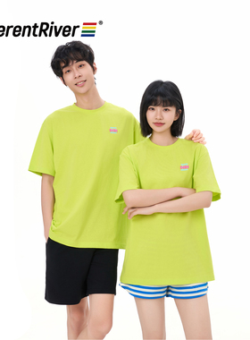 DifferentRiver2024春夏男女同款多巴胺撞色印花时尚休闲T恤