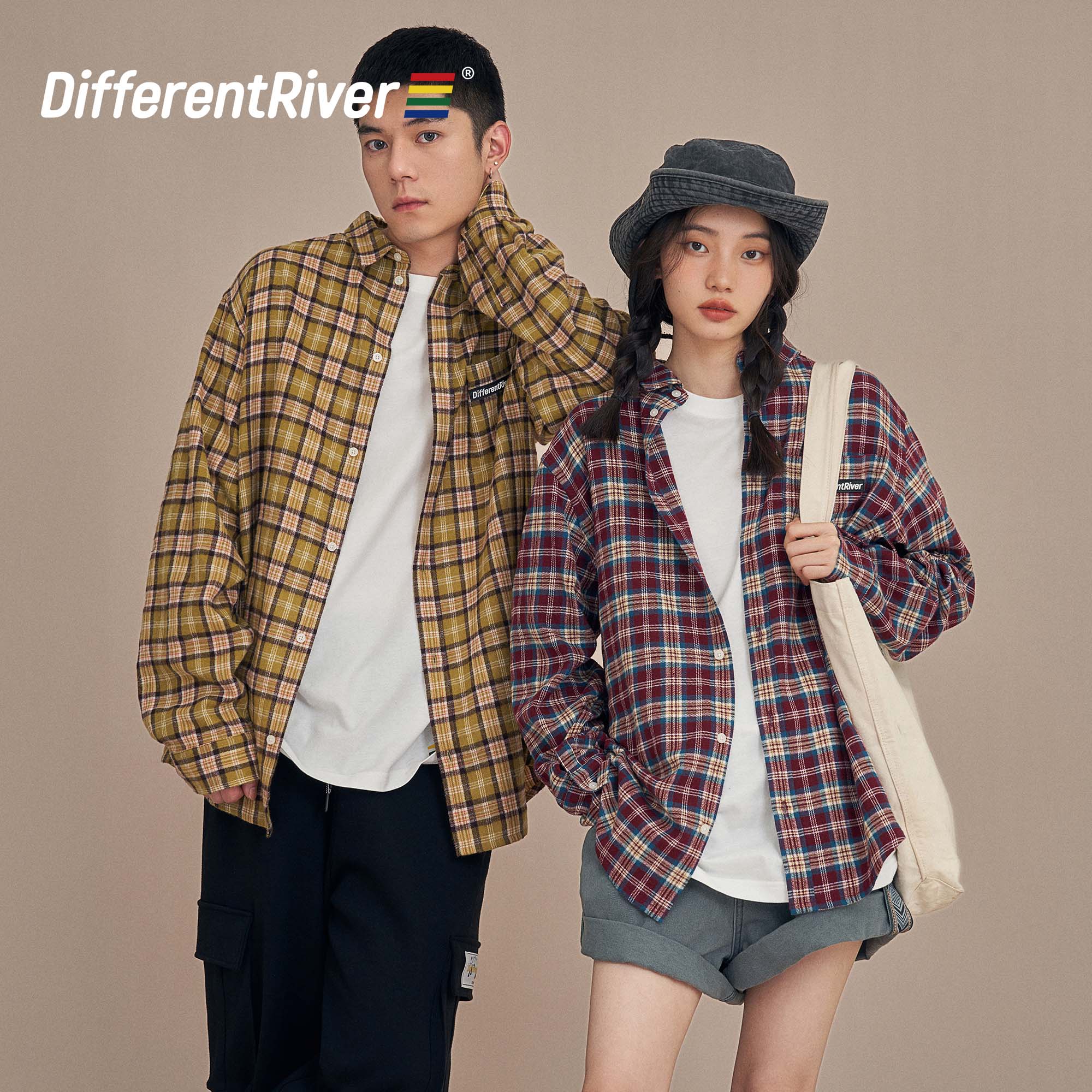 与川格纹长袖衬衣外穿上衣