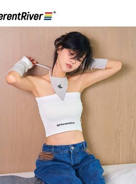 DifferentRiver2023夏季女士外穿撞色绑带设计款辣妹性感抹胸
