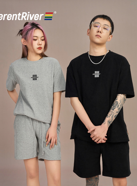 DifferentRiver2024春夏男女同款时尚简约毛巾布短袖套装