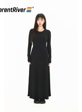 DifferentRiver2024秋冬女款简约简约圆领针织打底长裙