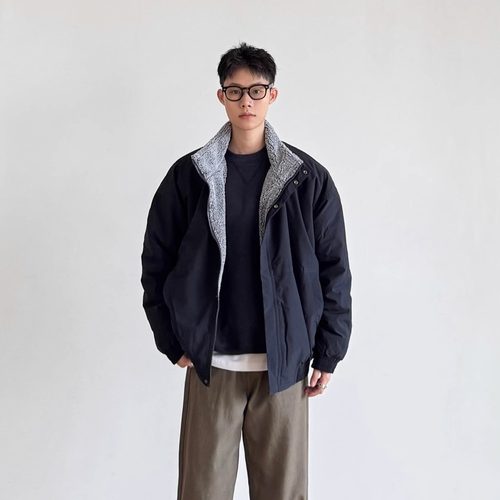 日系立领羊羔毛加厚复古夹克