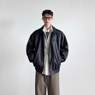 SIIIEND美式 宽松休闲百搭翻领机车夹克 复古皮衣外套男秋季