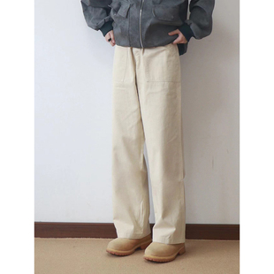 siiiend美式 子男春秋 复古棉白色大口袋宽松直筒阔腿休闲百搭长裤