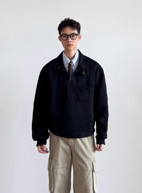 SIIIEND美式复古半拉链立领卫衣男秋季宽松休闲百搭学院风外套