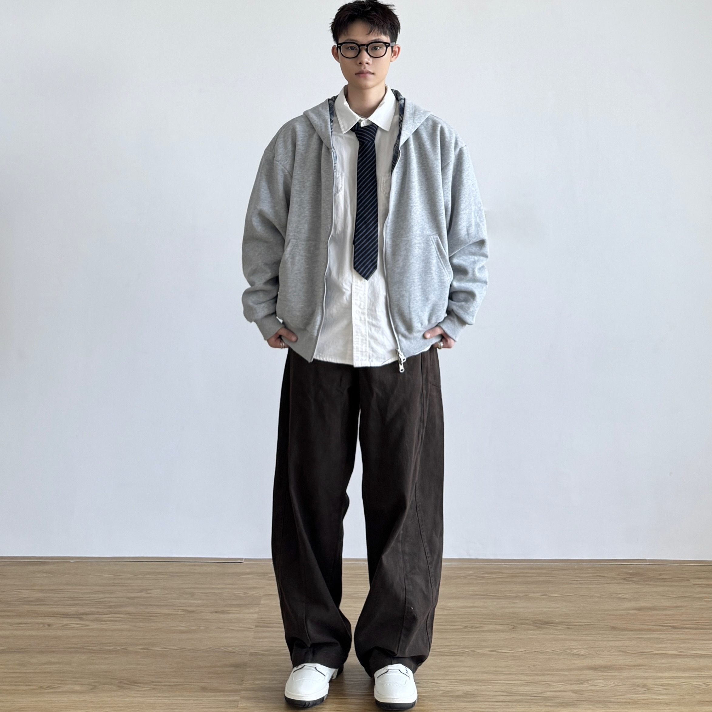 美式复古连帽卫衣男双面穿格纹