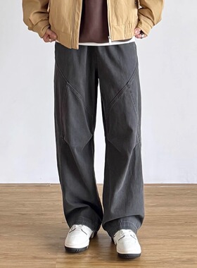 SIIIEND美式复古水洗做旧休闲裤男秋季褶皱宽松百搭直筒阔腿长裤