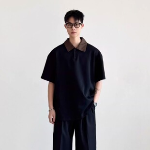 SIIIEND美式复古撞色老钱翻领POLO衫男短袖宽松百搭Clean休闲T恤