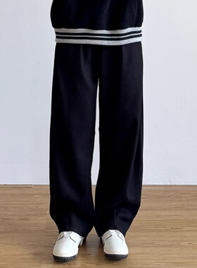 SIIIEND日系弯刀阔腿后松紧西裤版宽松休闲毛呢男女Clean休闲裤