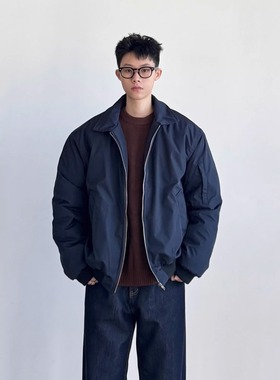 SIIIEND美式风棉衣男宽松clean休闲拉链外套基础款深蓝色潮牌棉服