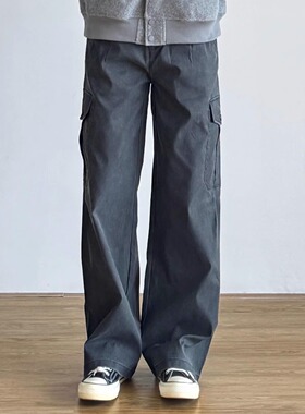 SIIIEND毛边破旧日系工装风多口袋休闲裤男宽松直筒长裤阔腿裤