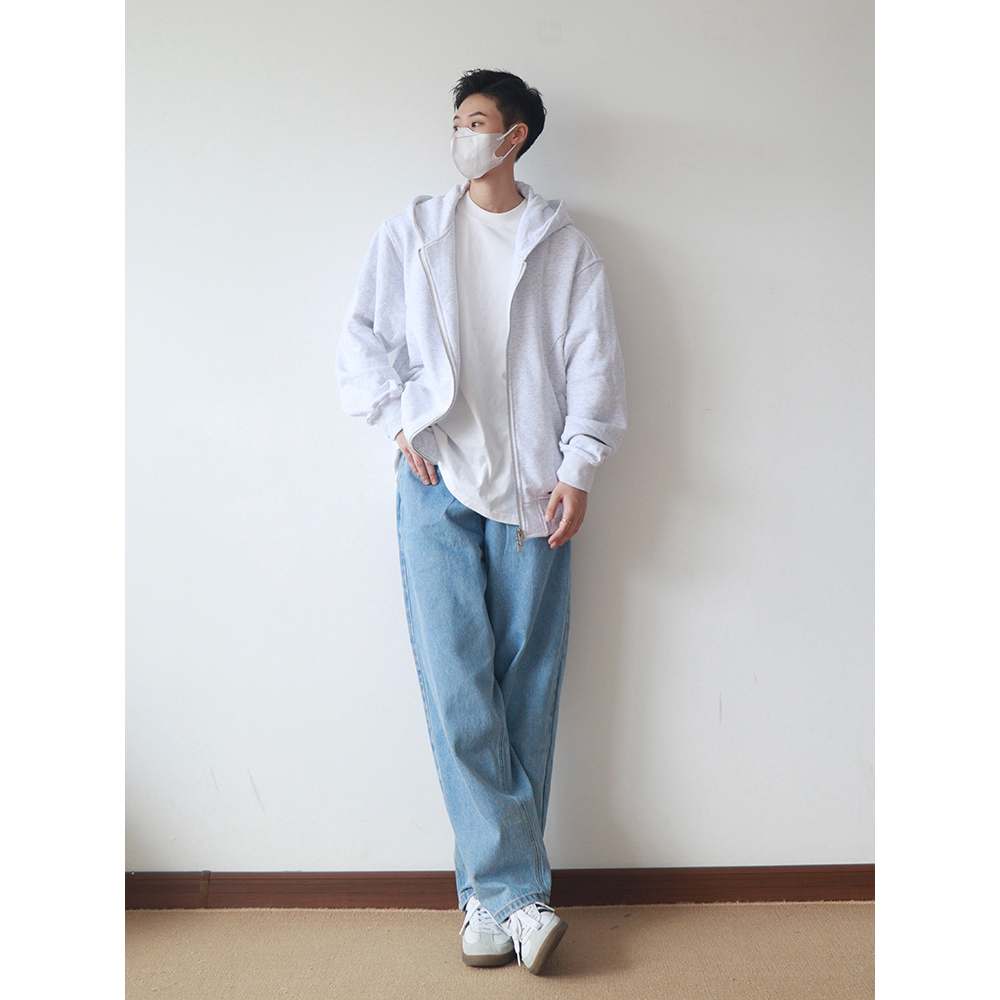 siiiend休闲boxy宽松立体裁剪解构拉链连帽卫衣开衫百搭韩版潮流