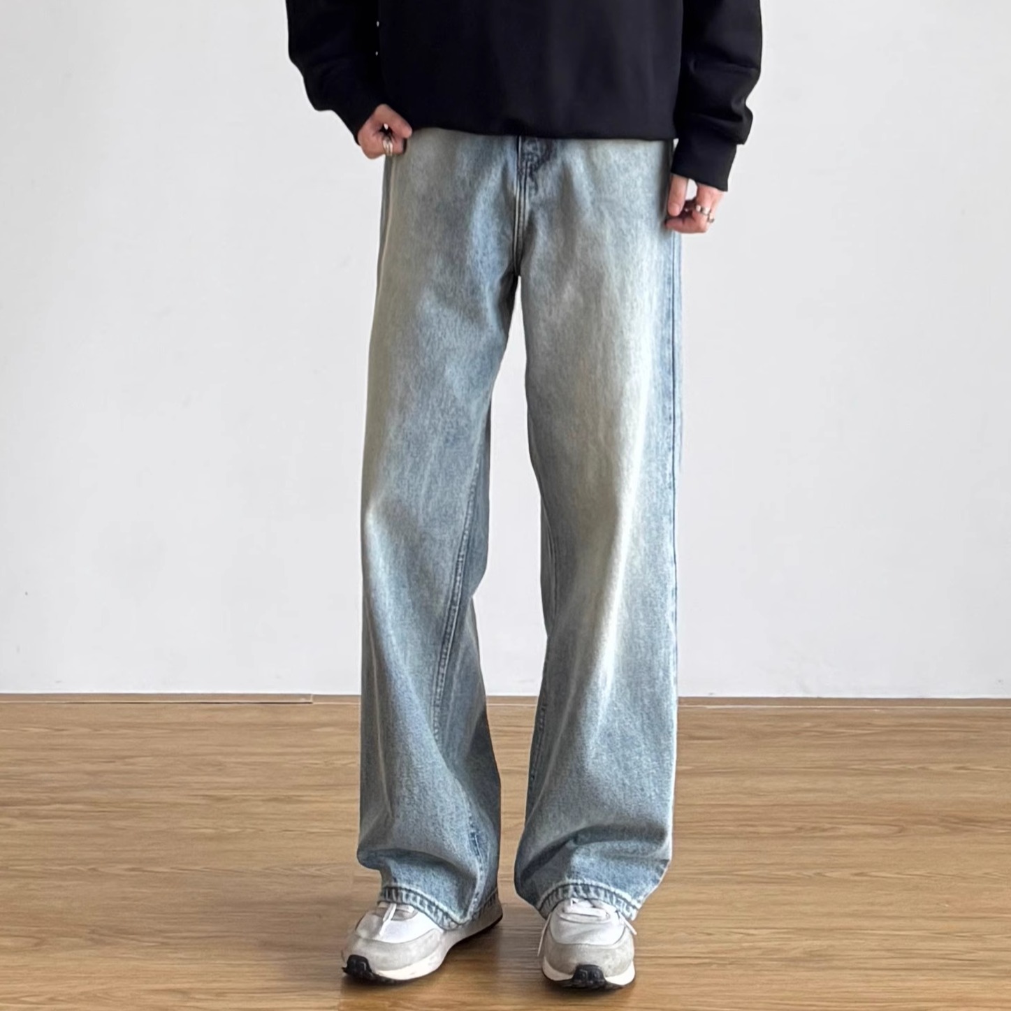 美式风Clean阔腿牛仔裤