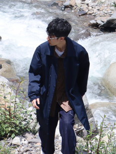 siiiend 秋季情侣日系纯色格纹宽松休闲日系外套中短款潮流风衣