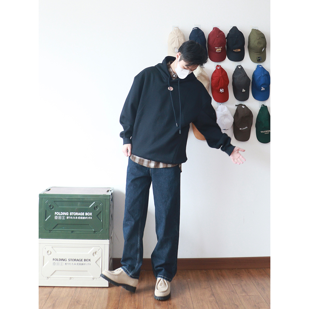 siiiend 立体剪裁刺绣缝线拼接纯色连帽宽松外穿质感卫衣春秋男