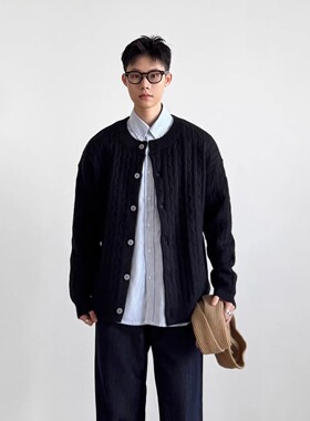 SIIIEND日系复古麻花针织开衫男宽松休闲百搭毛衣外套上衣