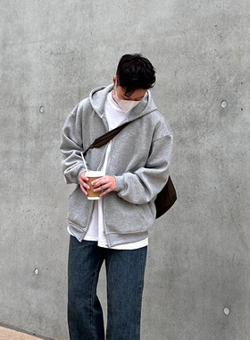 siiiend  秋冬重磅连帽卫衣外套灰色开衫宽松休闲街头百搭男女