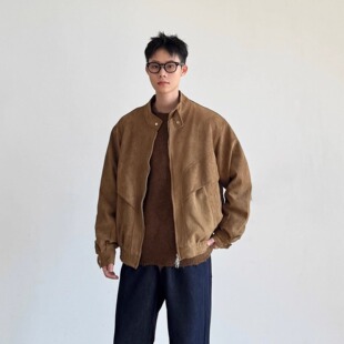 SIIIEND美式麂皮外套男秋季宽松短款Clean百搭立领机车夹克