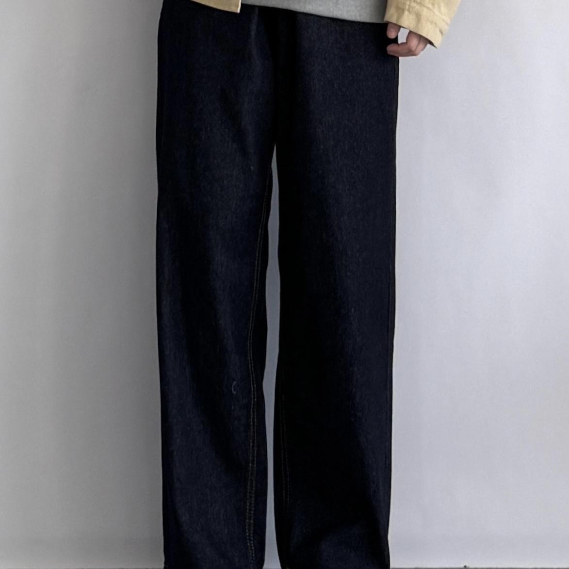 其它美式复古水洗深色直筒牛仔裤