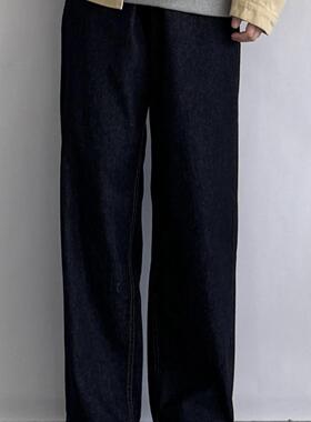 SIIIEND美式复古水洗深色直筒牛仔裤宽松百搭休闲痞帅阔腿长裤子