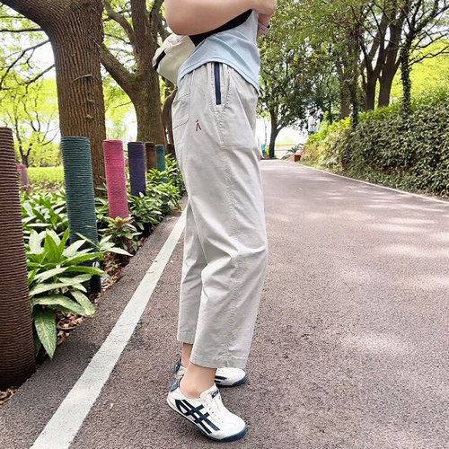 浅灰色冰丝速干运动裤女夏季薄款大码胖mm高腰显瘦遮胯九分萝卜裤