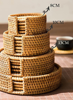 6 Pcs Drink Coasters Set Woven Rattan Placemats Handmade Hea