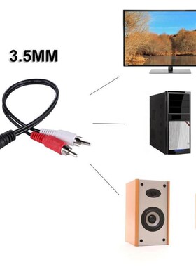 2 RCA Male Plug Aux Audio Headphone 3.5mm Female Stereo Jac