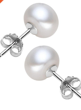 Natural Freshwater Pearl Stud Earrings Real 925 Sterling Sil