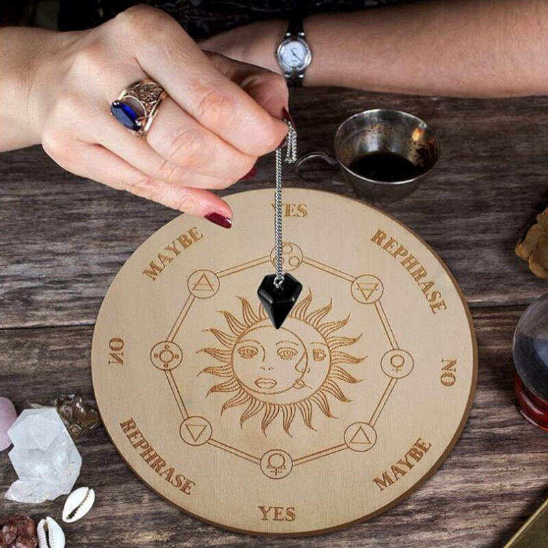 Wooden Divination Pendulum Board Star Sun Moon Energy Carven