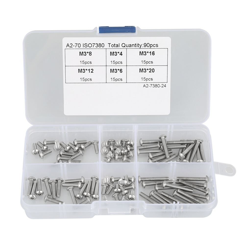 90pcs M3 Screws Pan Head Hex Socket Bolt Screws Assortment K