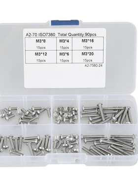 90pcs M3 Screws Pan Head Hex Socket Bolt Screws Assortment K