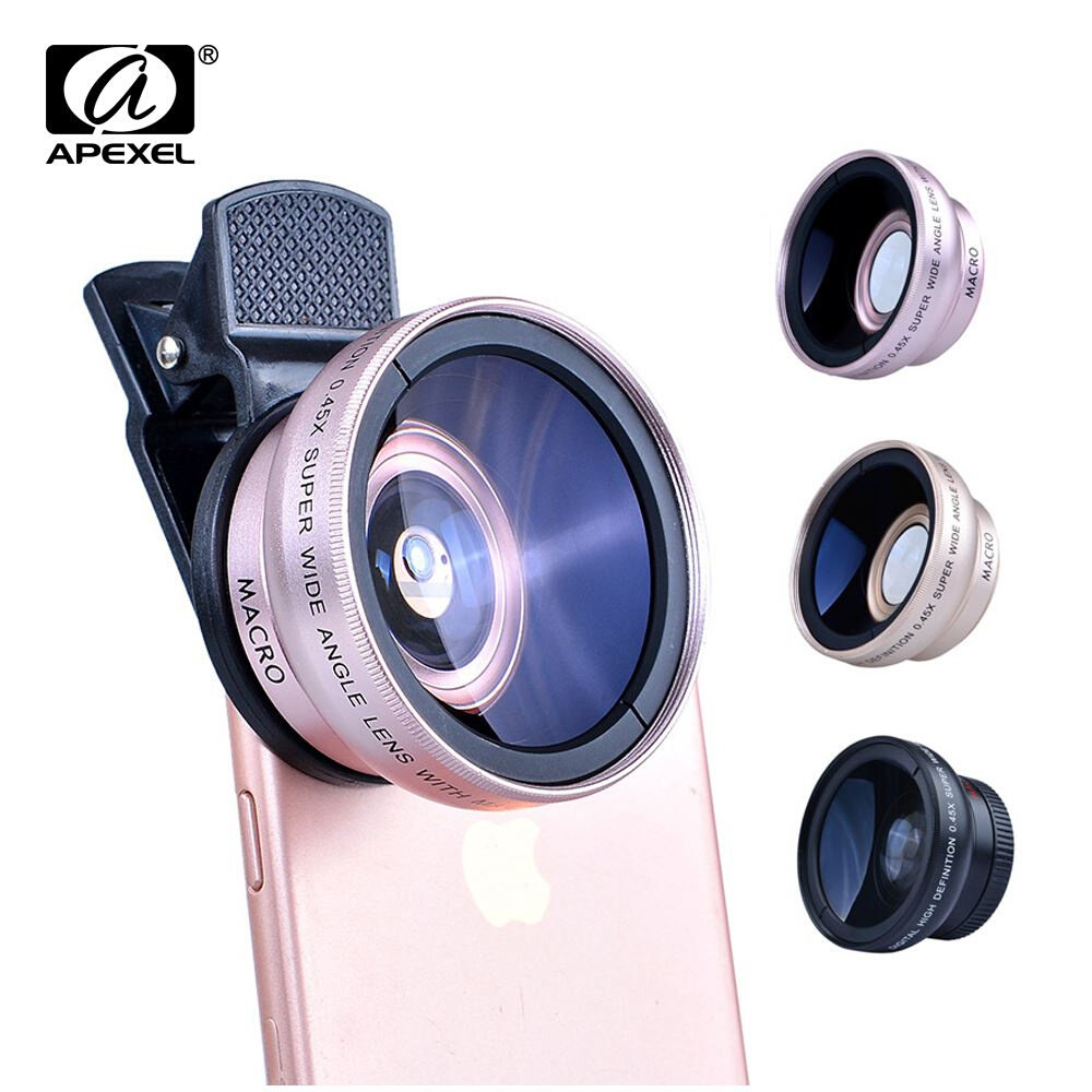 APEXEL 2in1 Lens 0.45X Wide Angle+12.5X Macro Lens Professio