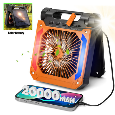 Portable Solar Camping Fan with Light 3Speeds Rechargeable2