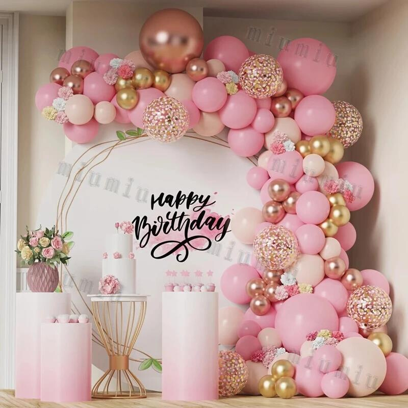 Macaron Pink Balloon Garland Arch Kit Kids Happy Birthday