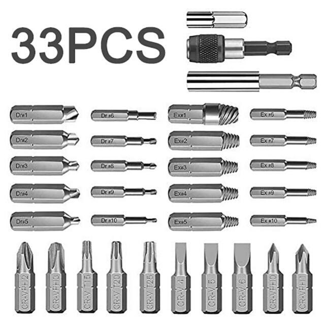 33pcs High-speed Steel Broken Screw Extractor Kit Damaged Sp