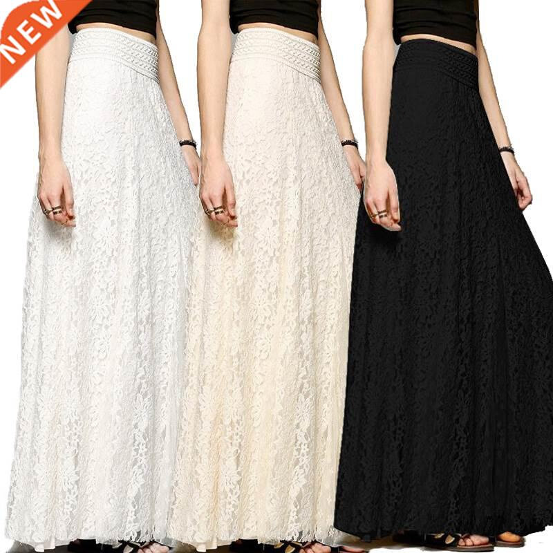 Fashion Women High Waist Stchy Lace Long Skirts Summer Casua图片