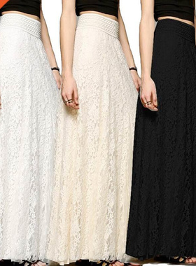 Fashion Women High Waist Stchy Lace Long Skirts Summer Casua