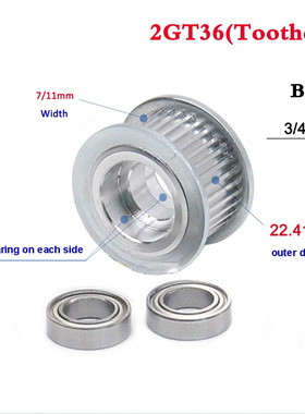 2GT 36 Tooth Synchronous Wheel Idler Pulley With Double Side