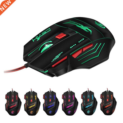 New 7 Buttons LED Optical USB Wired Gaming Mouse 5500dpi E-s