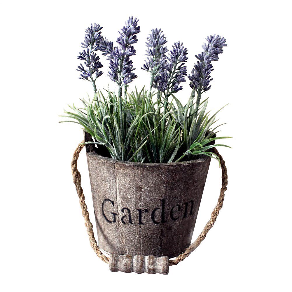 Rustic Vintage Decorations Plant Wood Bucket Artificial Lave