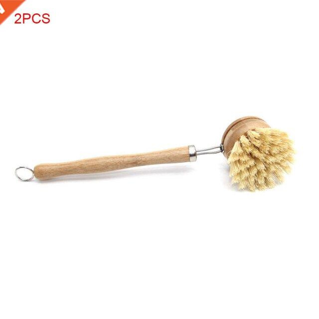 2 Pieces Long Handle Pan Brush Wooden Kitchen Pot Brushing T