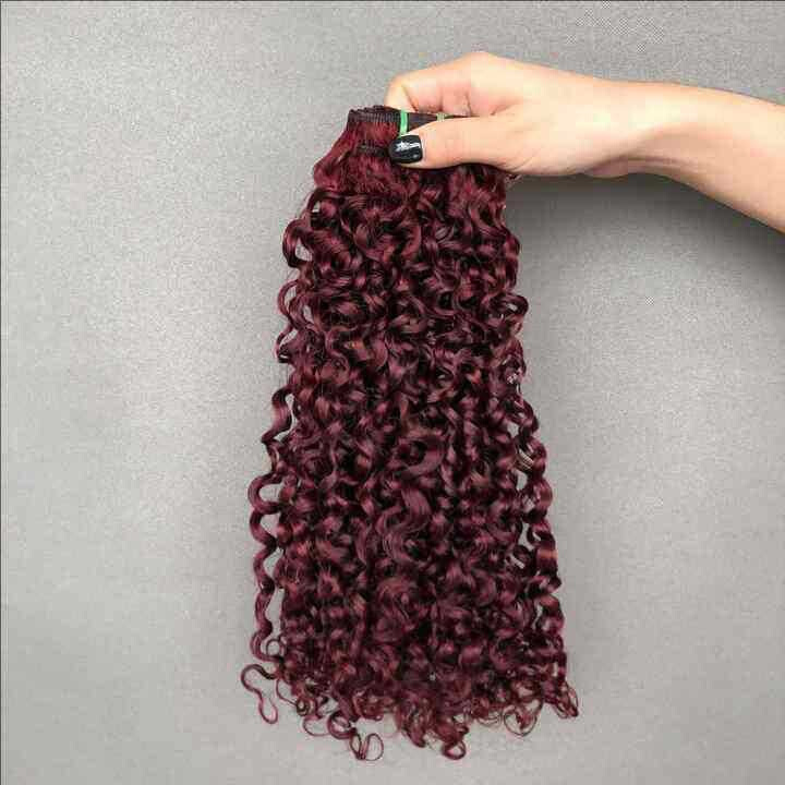 Super Double Drawn #99j wine red Pixie Curl human hair Raw