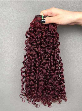 Super Double Drawn #99j wine red Pixie Curl human hair Raw
