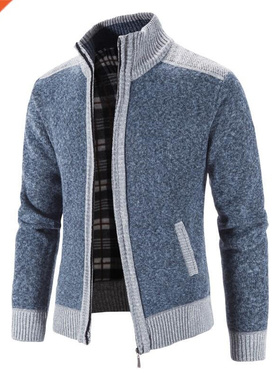 New Men's Sweater Coat Fashion Patchwork Cardigan Me