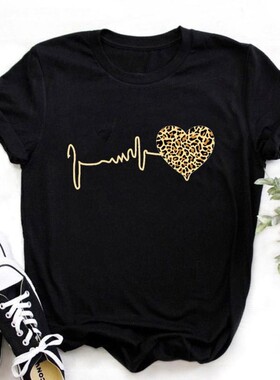 Summer New 90 ’s Leopard Heartbeat Short Sleeve Print Cloth