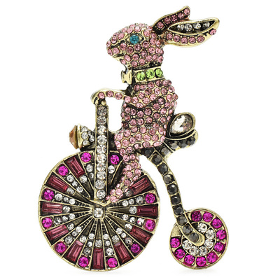 Wuli&baby Riding Bike Rabbit Brooches Women Shinning