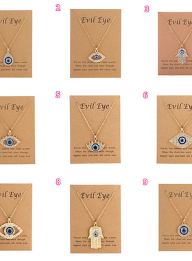 Necklace Devil's Eye 蓝色土耳其爱心镶钻滴油项链恶魔之眼