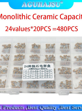 24values*20PCS =480PCS Monolithic Ceramic Capacitor 10pF~10u